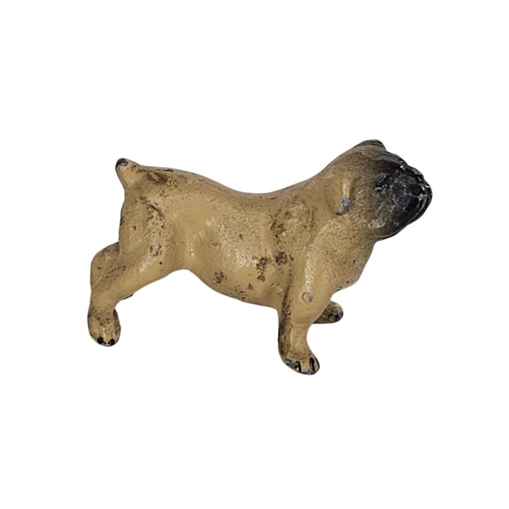 Vintage Metal Pewter Miniature Pug Bulldog Figurine Painted